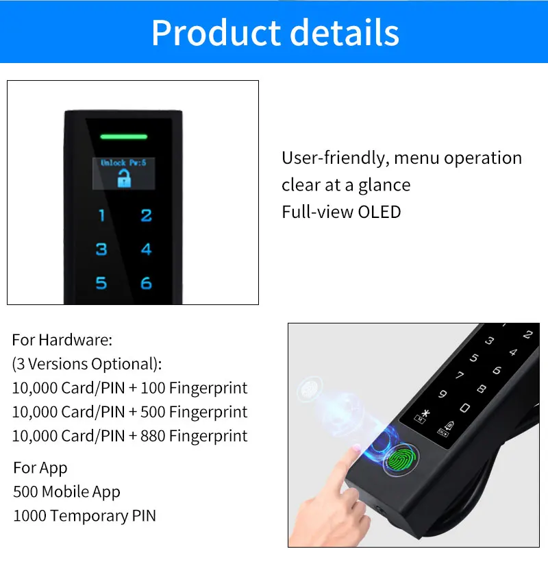 LCD Screen WIFI Tuya Fingerprint Door Access Control Waterproof 125Khz RFID Card