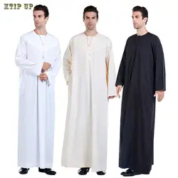 Men's Long Sleeves Arab Muslim Middle East Crew Neck Ramadan Robe Islamic Kaftan Maxi-muslim Dubai Zip Thobe Long Abaya