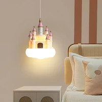 Lustres de château de chambre de princesse, lampes de chevet de chambre de fille mignonne, chambre de bébé de dessin animé moderne, lustre de château rose pour enfants 4