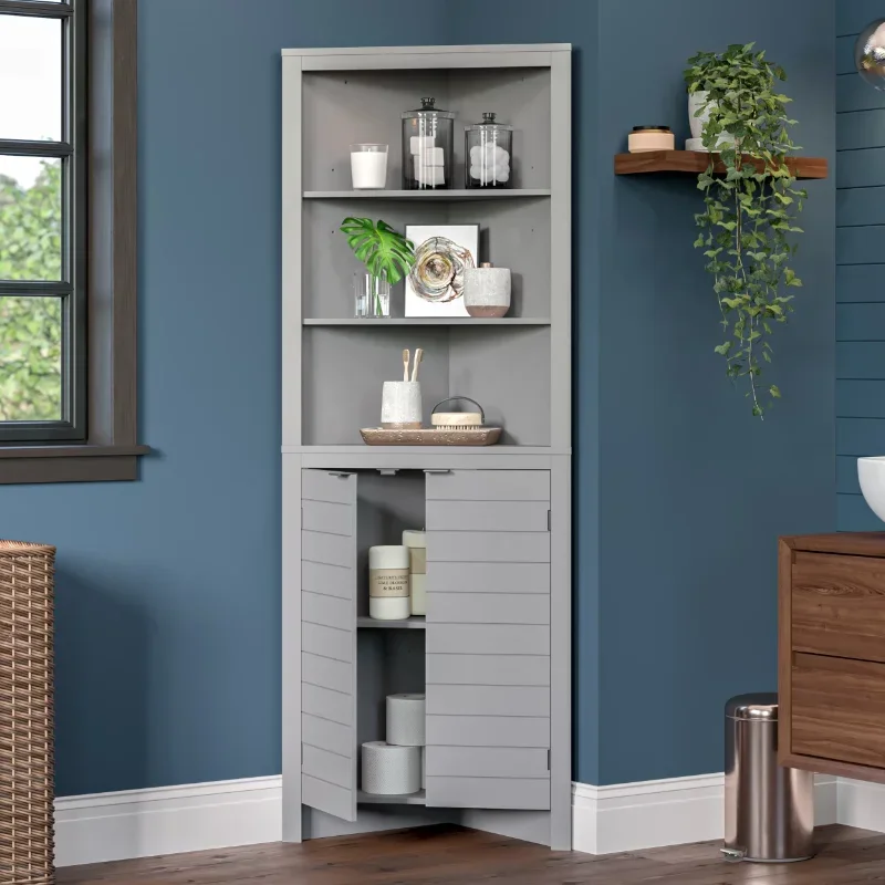 

RiverRidge Home Furniture Tall Corner Bathroom Cabinet Gray 16.88-in. L 23.31-in. W 63.88-in. H USA