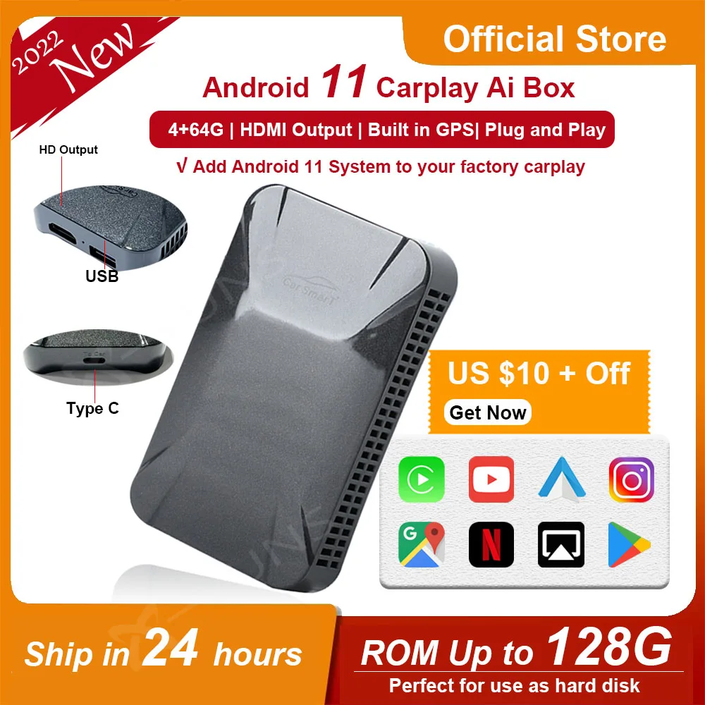 New Wireless CarPlay Ai Box Android 11 Apple Car Play 4+64G Auto Multimedia Youtube Netfix For Benz Audi Nissan | Автомобили и