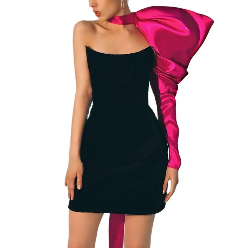 2023SummerWomensOneShoulderBowTieBrassiereCeremonialDress