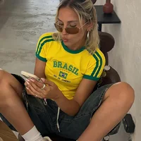 Womens Aesthetic BRASIL Letter Print T-Shirt and Shorts Suit, Vintage Grunge  Short Sleeve Baby Tees, Summer Crop Top Y2k Clothe - Image 5