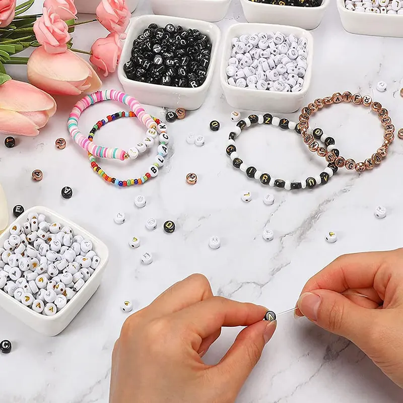 700pcs 7 Colors Round Letter Beads Acrylic Alphabet Number