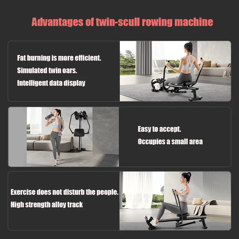 Rowing Machine with Hydraulic Chamber, Exercise Equipment, Household Aerobics, Fitness, Two-Way Scull, Rowing Simulation,
