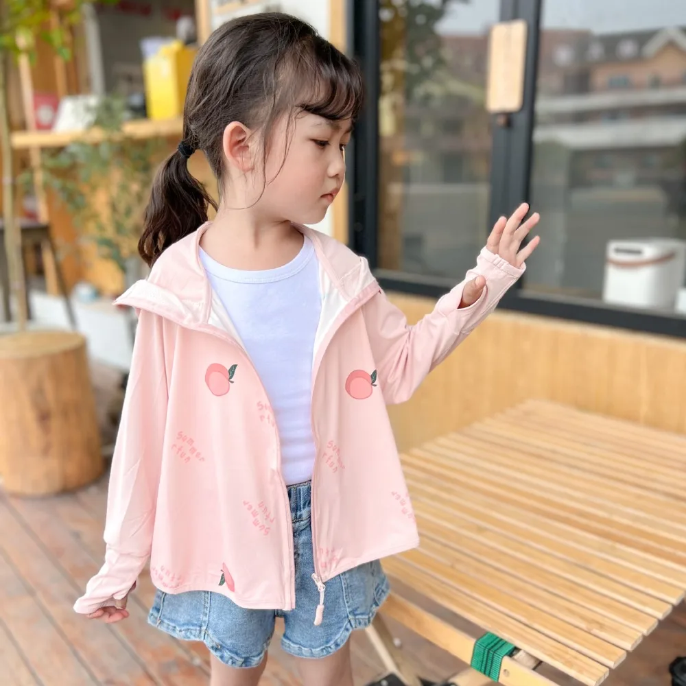 Description Picture 5 of itemHat Kids Sunscreen Hoodie with Mask Veil Long Sleeve Thin Children Sun Protection Clothing Crop Top Arm Sleeves