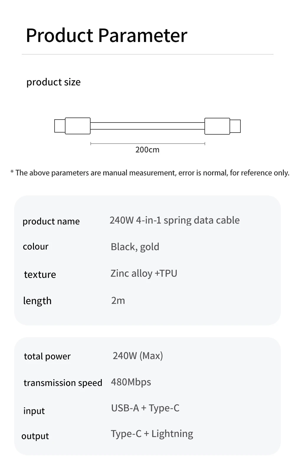 Car Spring Data Cable Type C 4-in-1 240W for IPhone Huawei Samsung IPad Mobile Phone USB Fast Charging Cord Suitable for Carplay