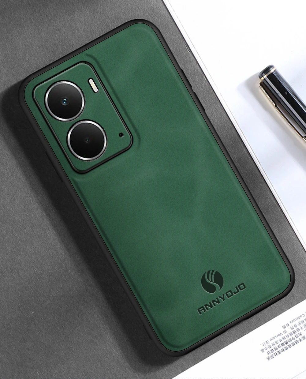 Matte Plain Leather Case with Built-in Car Mount Holder Cover