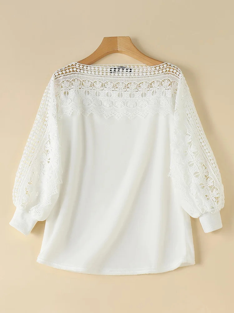 Women Autumn Elegant Lace Patchwork Long Sleeve Sweater