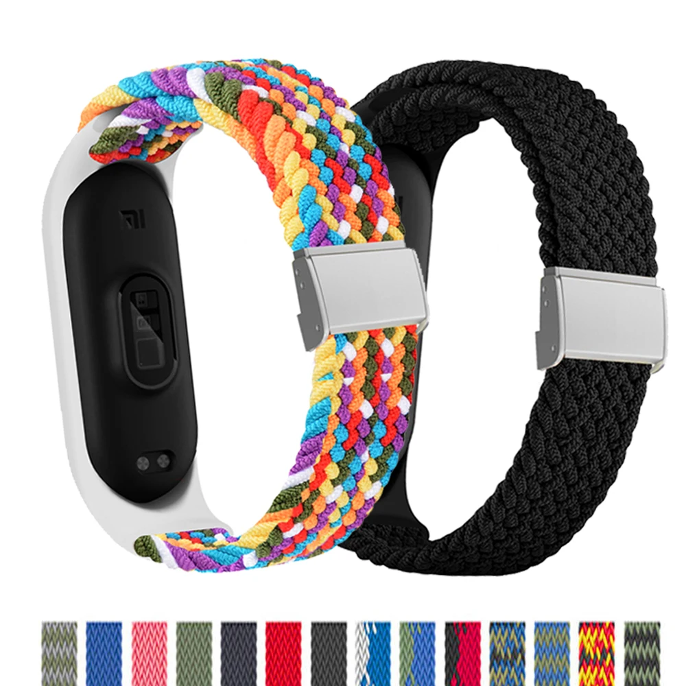 Bracelet for Mi band 7 Strap Elastic adjustable metal Nylon Braided Miband4  miband 5 correa pulseira for xiaomi Mi band 4 3 5 6 - AliExpress