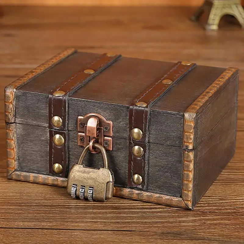 Antique Jewelry Box TreasureChest With Lock Vintage Wooden Storage Box Jewelry Organizer Gift Box Treasure Case With Lock Decor