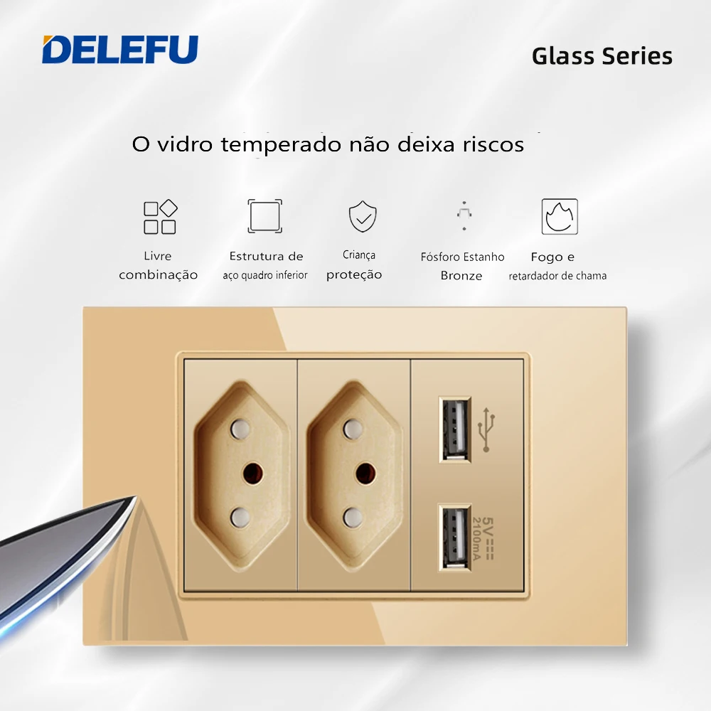 Dual USB, Tipo C, Vidro Temperado Dourado, Suíça, 10A, 20A, 4x2