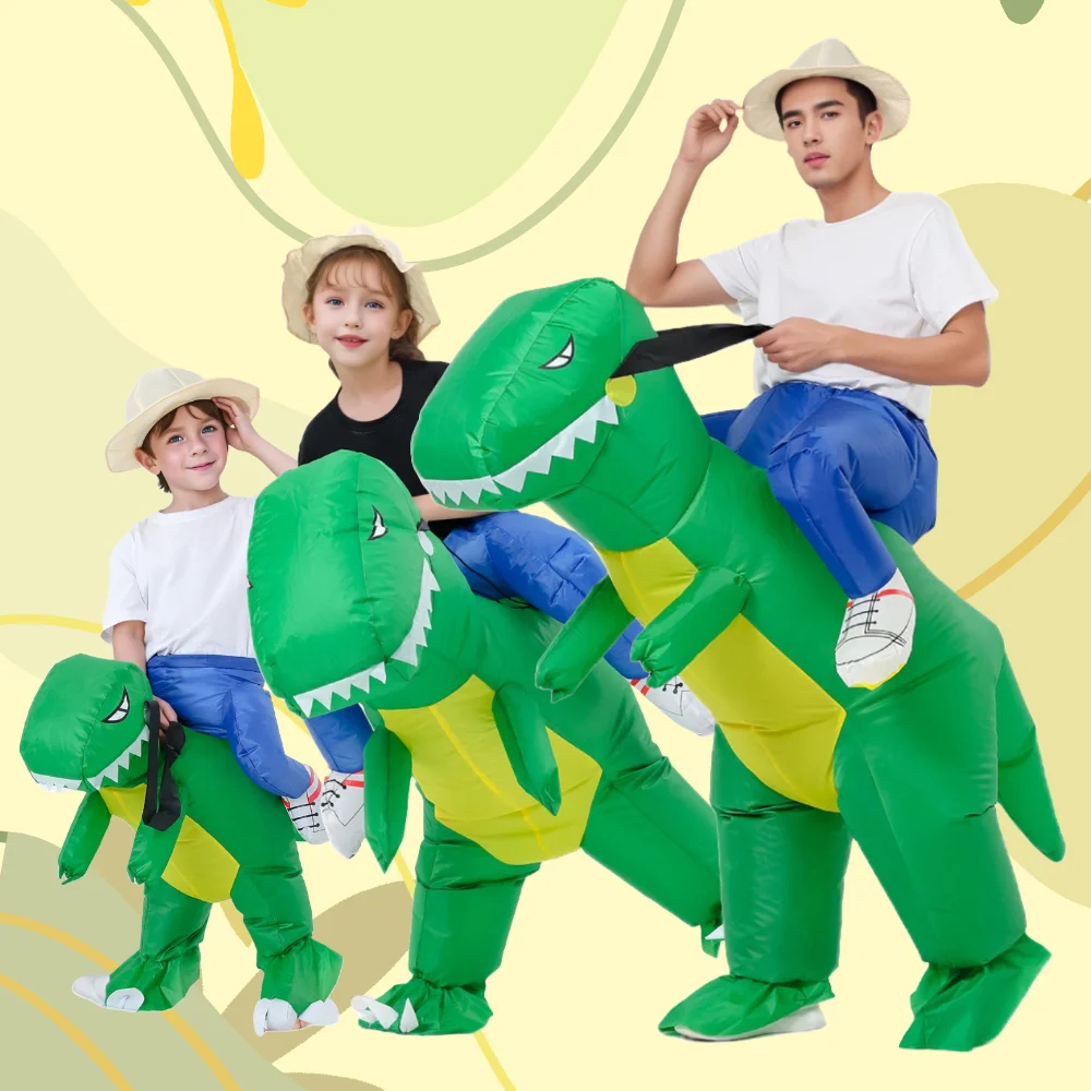 Disfraz inflable de dinosaurio verde para niños y adultos, disfraz de Cosplay para niños y niñas, actuación en jardín de infantes, fiesta de Carnaval y Halloween