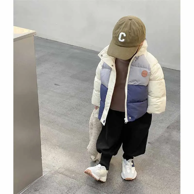 Winter Coat Boys Down Cotton Clothes Girls Thickened Jacket Children's Warm Anti-cold Outerwear New Standing Collar Tops 3-8Y
