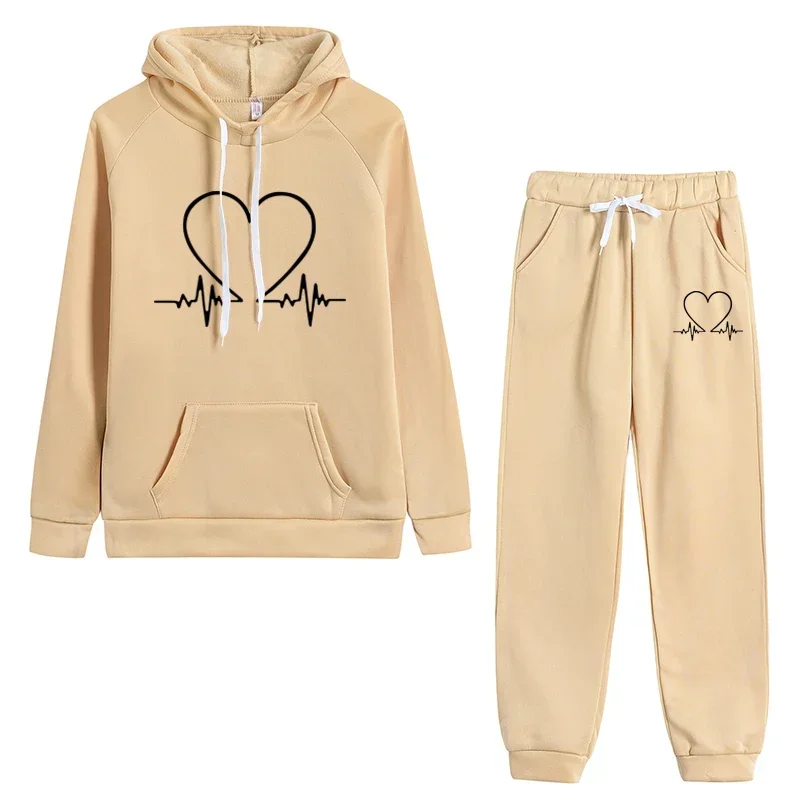 Women Tracksuit Printed Female Two Piece Set Autumn Winter Hooded Sweatshirt and Jogging Pants High Quality Ladies Outfits