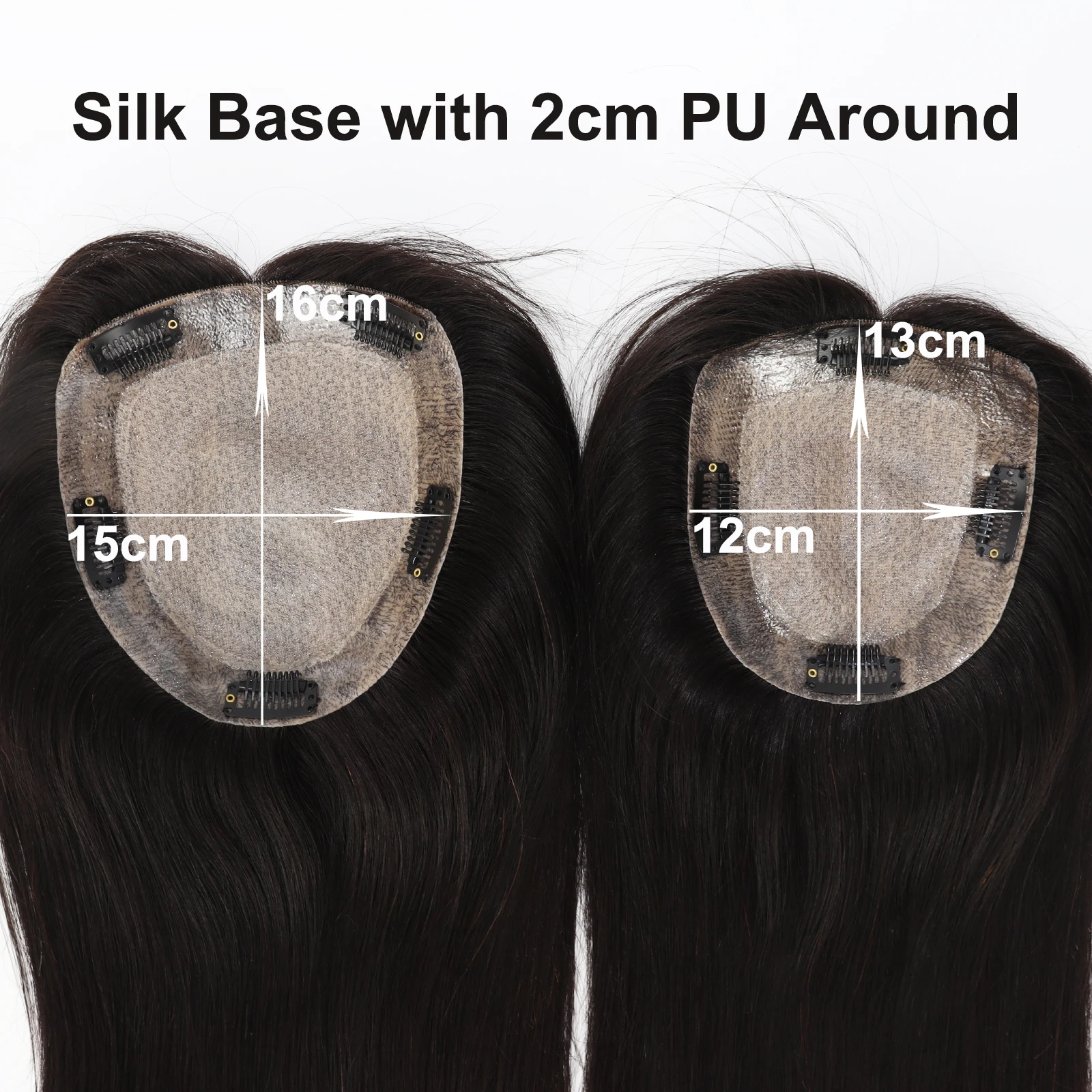12x13cm 실크 스킨 베이스, 2cm PU 테두리, 자연스러운 두피 느낌, 150% 밀도의 곱슬머리 리얼 레미 인모 헤어 토퍼 (여성용)