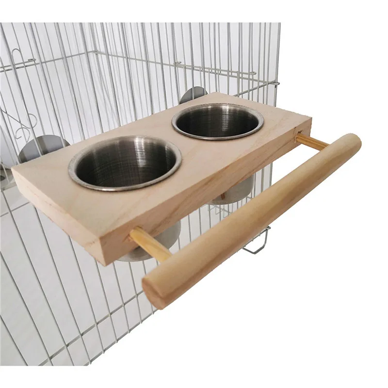 

Stainless Steel Cage Stand Double Cups with Clip Bird Parrot Double Food Water Feeding Cups Dispenser Durable Pet Cage Supplies