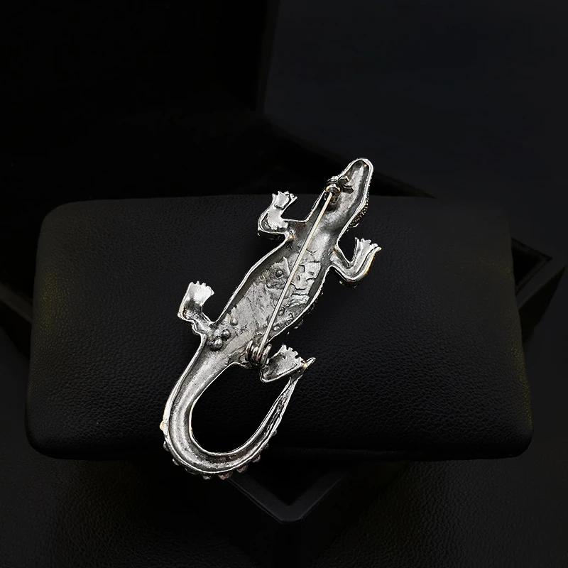 1816 Particularly Vivid Retro Rhinestone Crocodile Brooch Exquisite High-End Men's Animal Pin Suit Coat Accessories Jewelry Gift