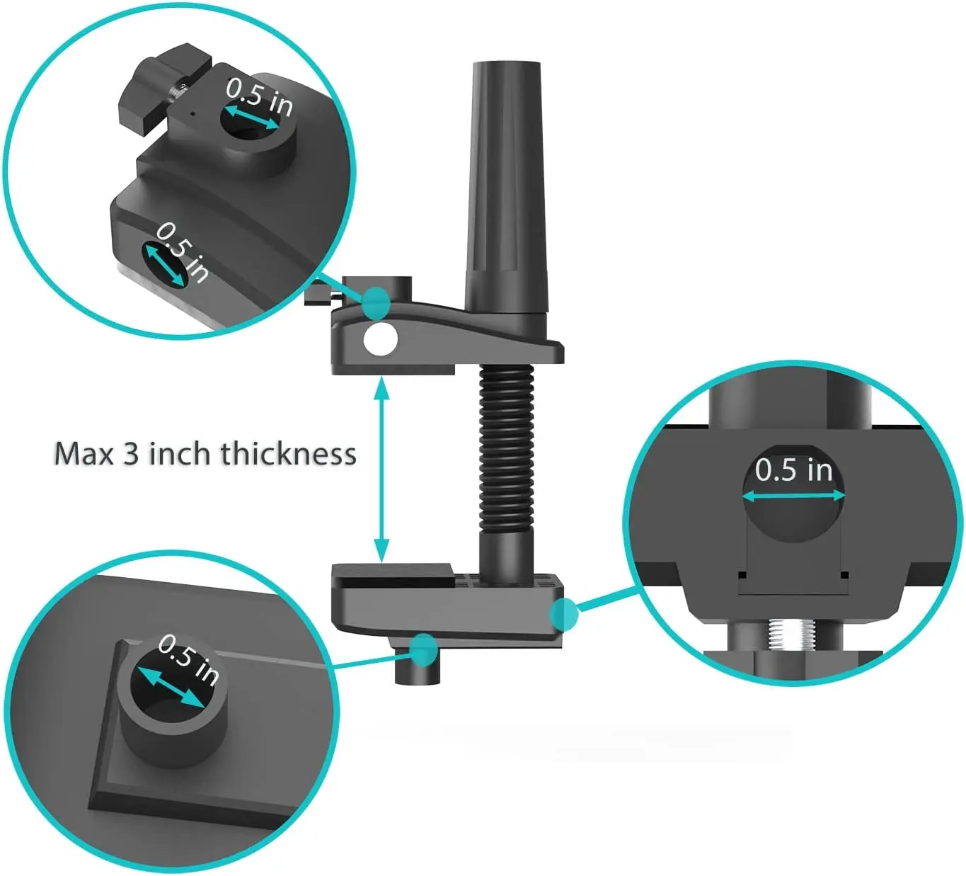 3 inch Bed Clamp Mount Replacement for Gooseneck Lazy Phone Arm, Desk Clamp Holder for Mic Boom Scissor Arm