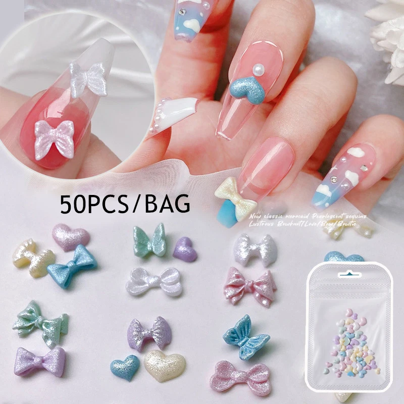

50PCS Nail Art Resin Drills For Woemn Lovely Bow Tie Frosted Matte Wearable Patch DIY Nail Art Jewelry Girls Nail Art Decoration