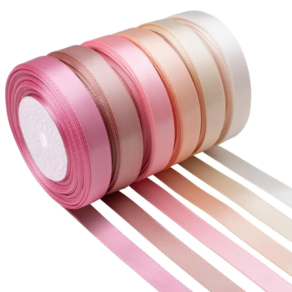 6 Rollen 150 Yards 3/8 Zoll sortiertes einfarbiges Satinband für Hochzeitseinladungen, Blumensträuße, Geburtstagsfeiern, DIY-Geschenkverpackungen – Detail 8