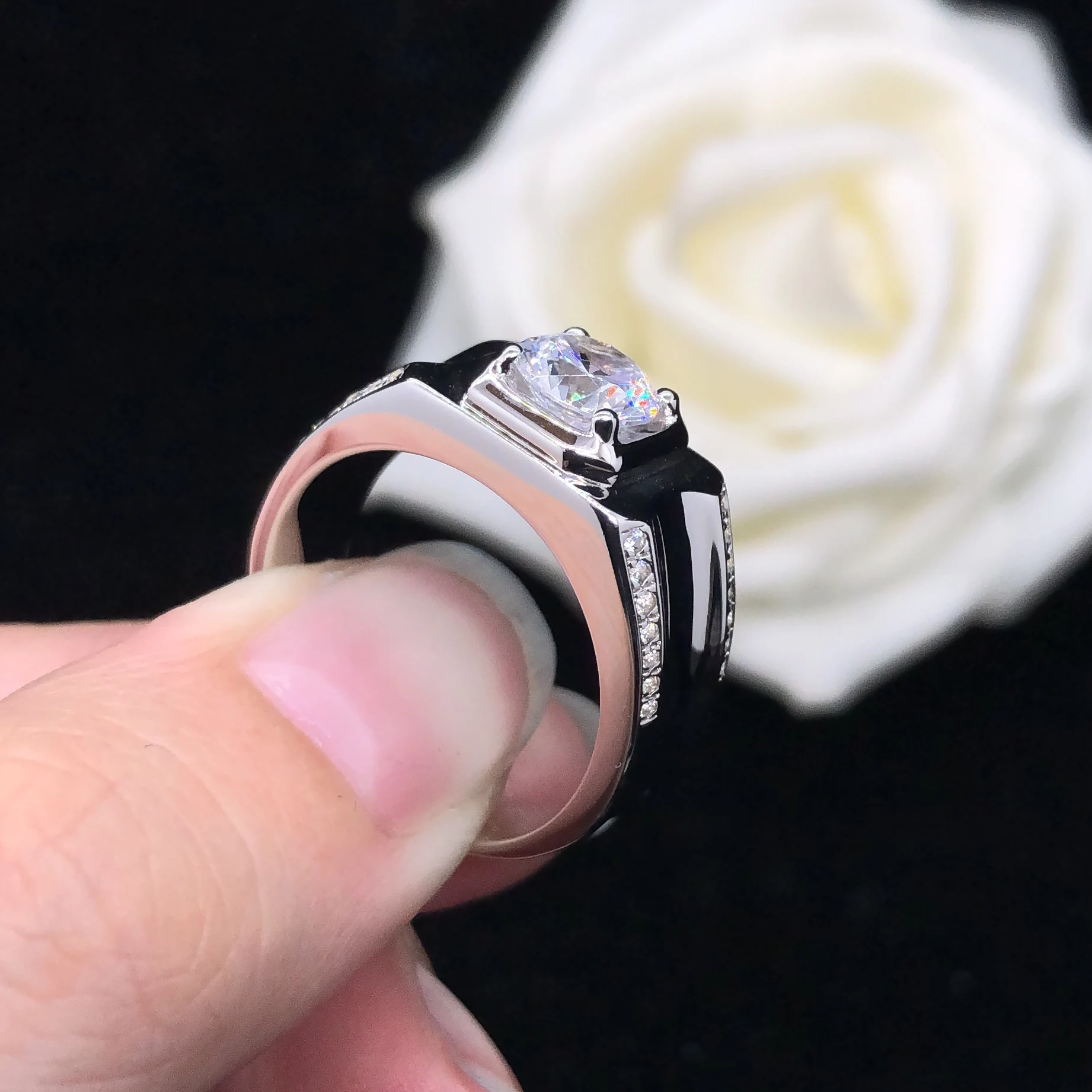 Simple Jewelry 0.5/1/2/3 Carat Round D Color VVS1 Clarity Moissanite Male Ring AU585 14K White Gold R072 3