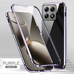 360 Double Sided Magnetic Adsorption Metal Bumper Glass Phone Case for xiaomi13T 13Tpro (PURPLE)