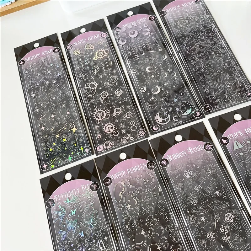 1 Pc Ster En Maan Patroon Stickers 3d Laser Zilveren Toploader Sticker Diy Kpop Fotokaart Scrapbooking Journaling Deco Sticker