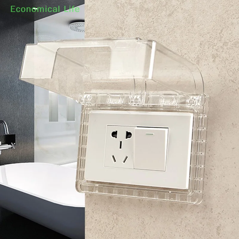 

1PC Self Adhesive Waterproof Electric Plug Cover Splash Box Sockets Switch Protection Box Protector Bathroom Supplies