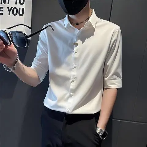 thumbnail image 1 of Camisas y Blusas para Hombre Ropa de Media Manga Social Estética Botones S Nuevo Diseñador Normal Vintage Lujo I Blanco Hombre Tops, 1 of 5