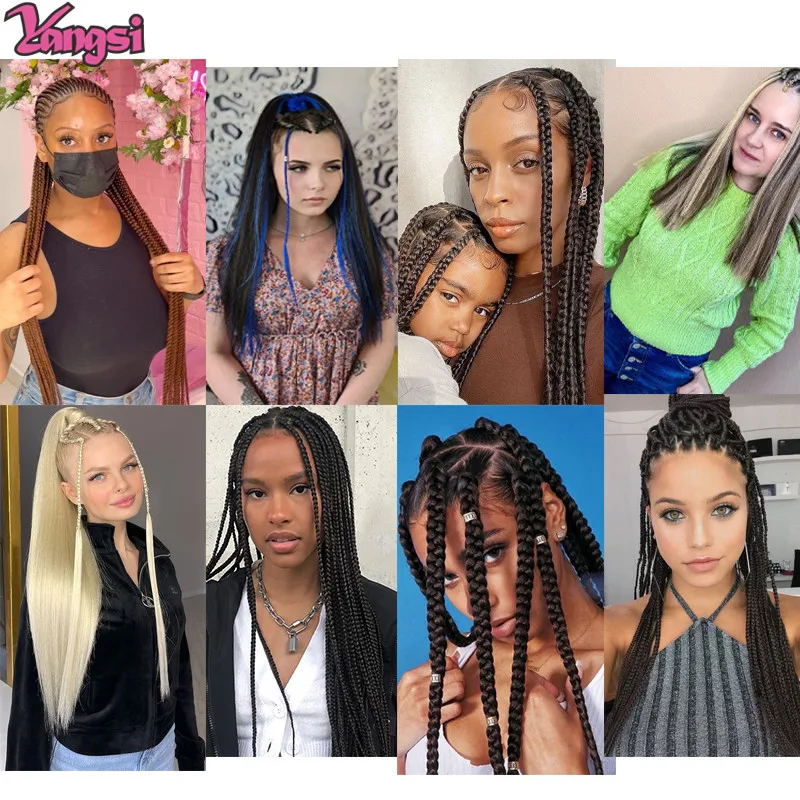 Full Star Straight Synthetic Bulk Hair Extensions 22" High Temperature Hair Bundles For Braiding Crochet Hair Black Brown Blonde 2