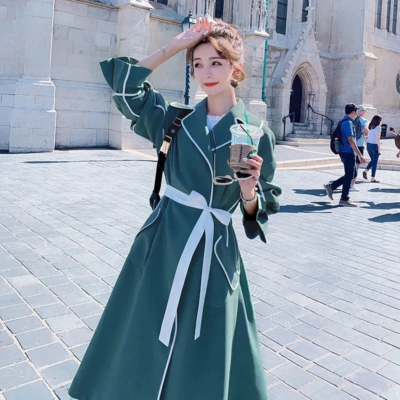

Windbreaker Women Long Coat 2023 New Spring Autumn Popular Trench Coat Korean Loose 4XL Jacket Women With Belt Trench