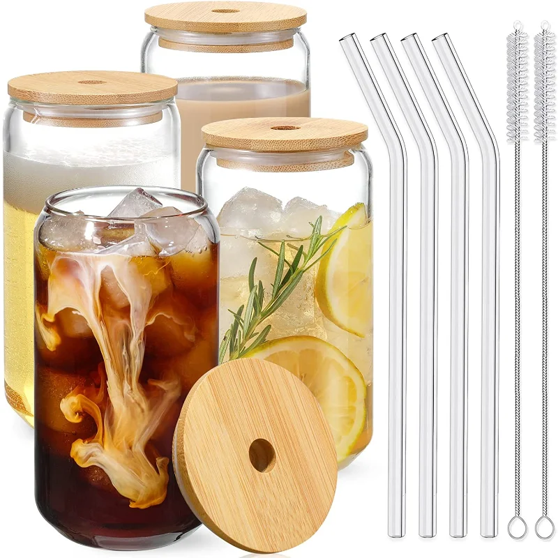 2PCS Ribbed Glass cups with Bamboo Lids and Glass Straws, Fluted Vintage  Ripple Clear Glassware, Origami Style Drinking Glasses for Juice, Beer,  Iced Coffee, Tea and Cocktail 