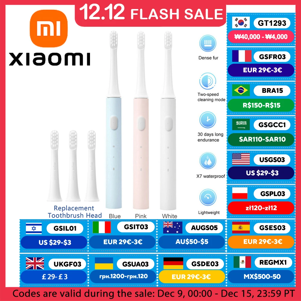XIAOMI Mijia T100 Sonic Electric Toothbrush Mi Smart Colorful USB Rechargeable IPX7 Waterproof for Toothbrushes head