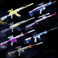 Multiple Styles PUBG Metal Gun Keychain AK47 Gun Weapon Model Alloy 98K AWM Barrett Light Key Chain Car Pendant Gift Toy for Kid 1