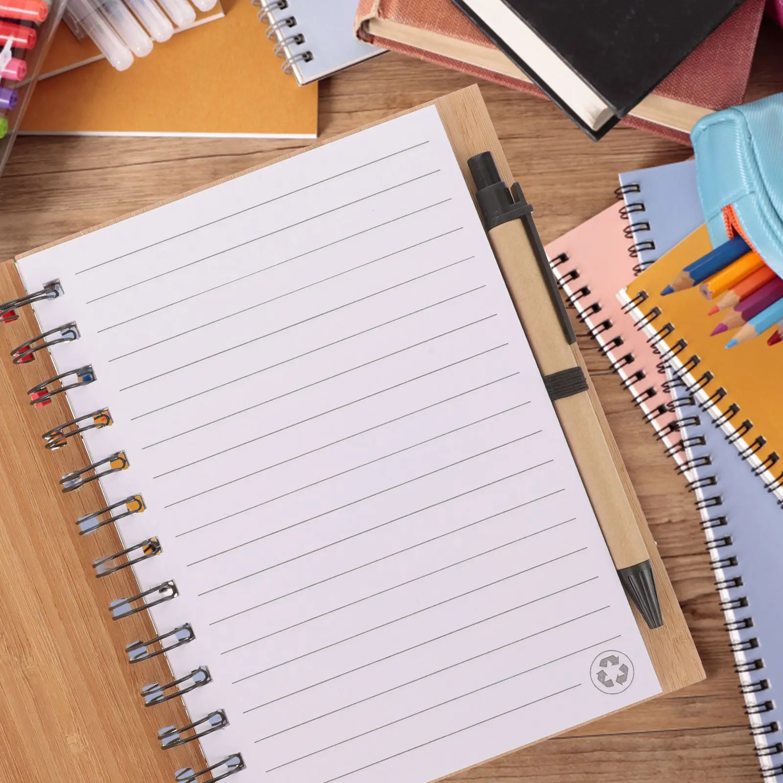 Wood Grain Notepad Spiral Writing Notebook Diary Monthly Planner Book With Pen Office School Stationery Supplies 5