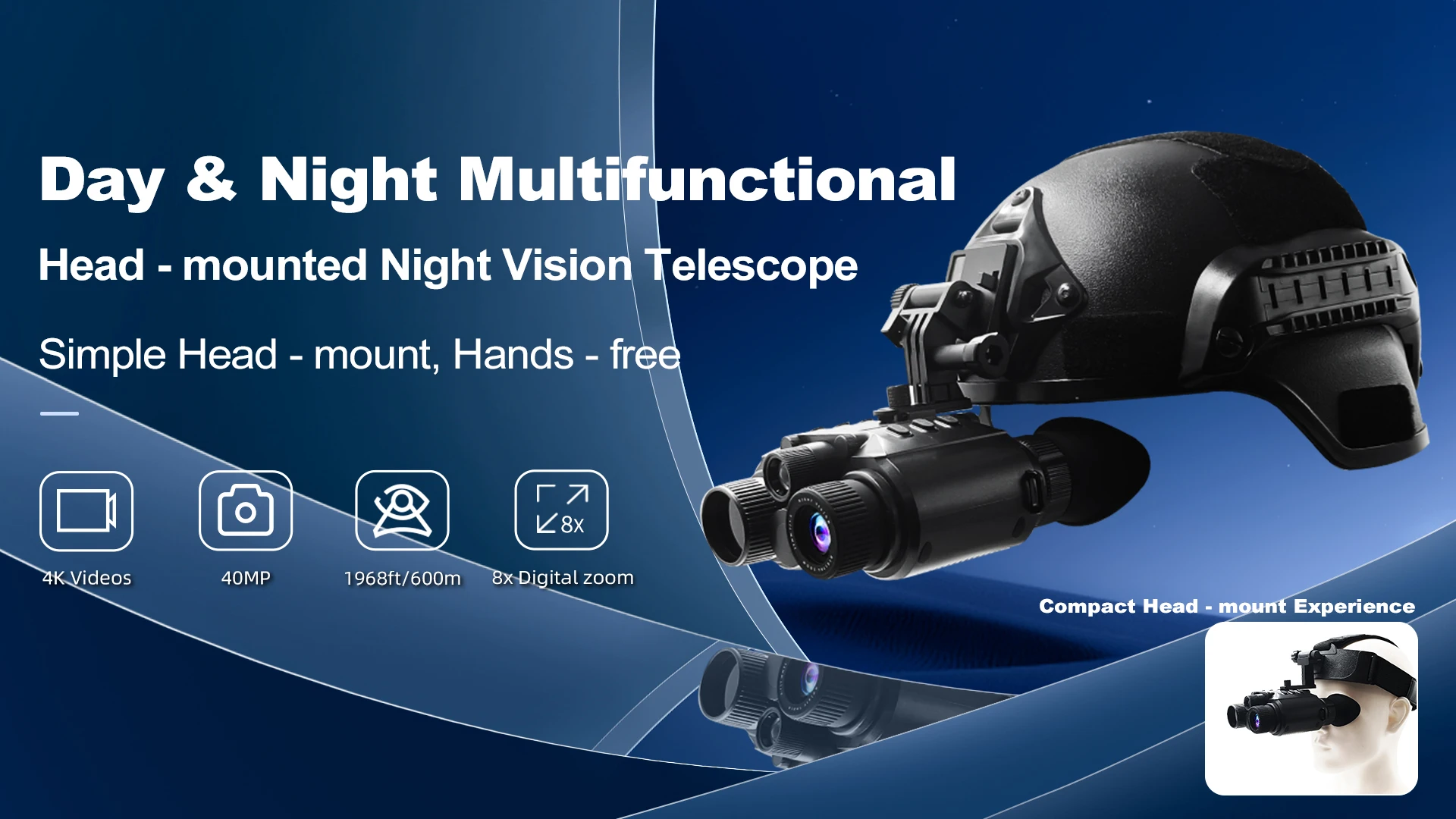 4K Night Vision Goggles 8X Digital Zoom 600m Night Vision Binoculars Head-Mounte