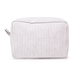 Custom Embroidered Seersucker Makeup Bag - Perfect Bridesmaid or Gift Idea - Custom Name (GRAY)