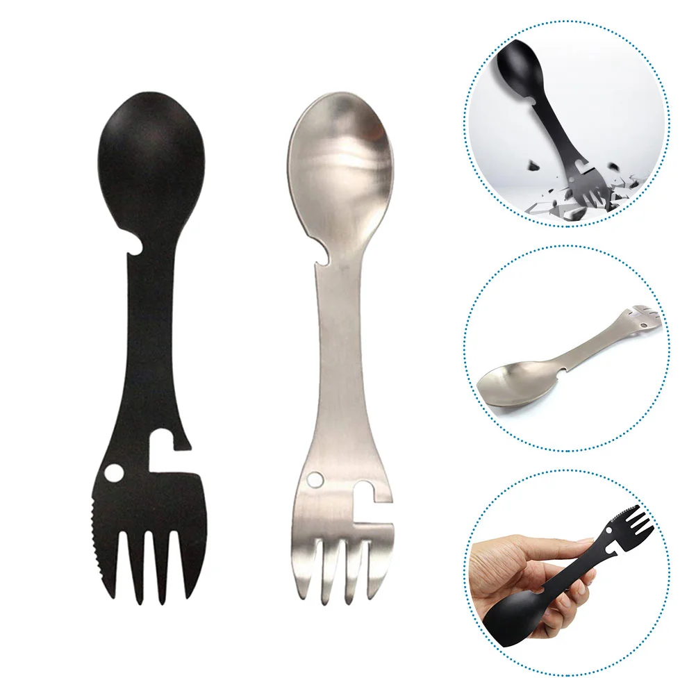 

2 Pcs Integrated Knife and Fork Spoon Outdoor Camping Metal Spork For Outdoor Flatware Spork For Outdoors Reusable Backpack