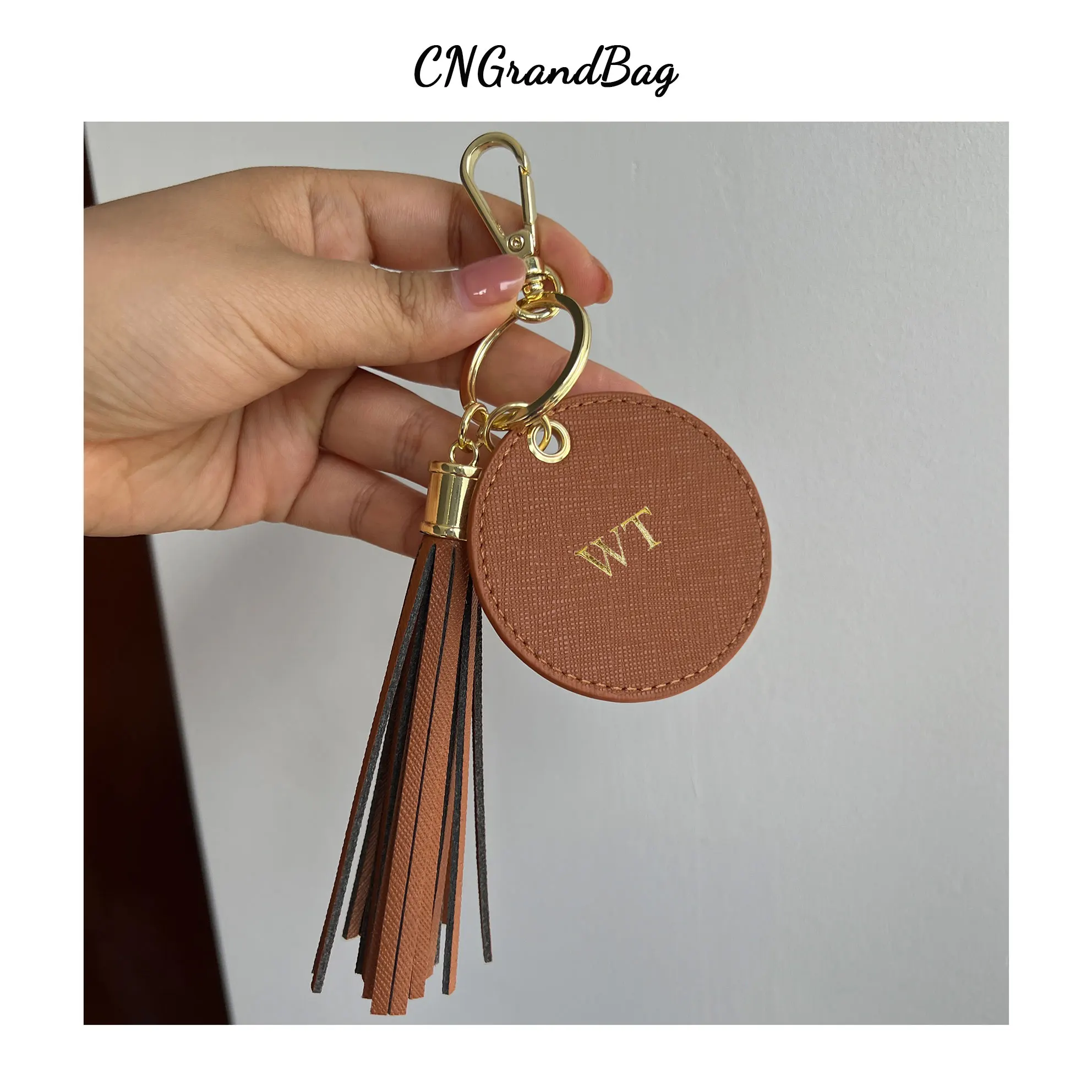 Personalized Leather Round Keytag Logo Keychain