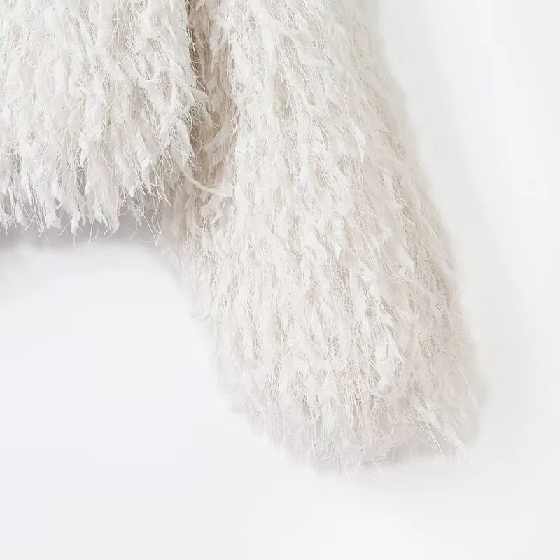 Chic Fashion Feather Decoration Jackets For Women Soft Comfortable Short Coat 2025 Autumn Winter New Casual Street Outerwear