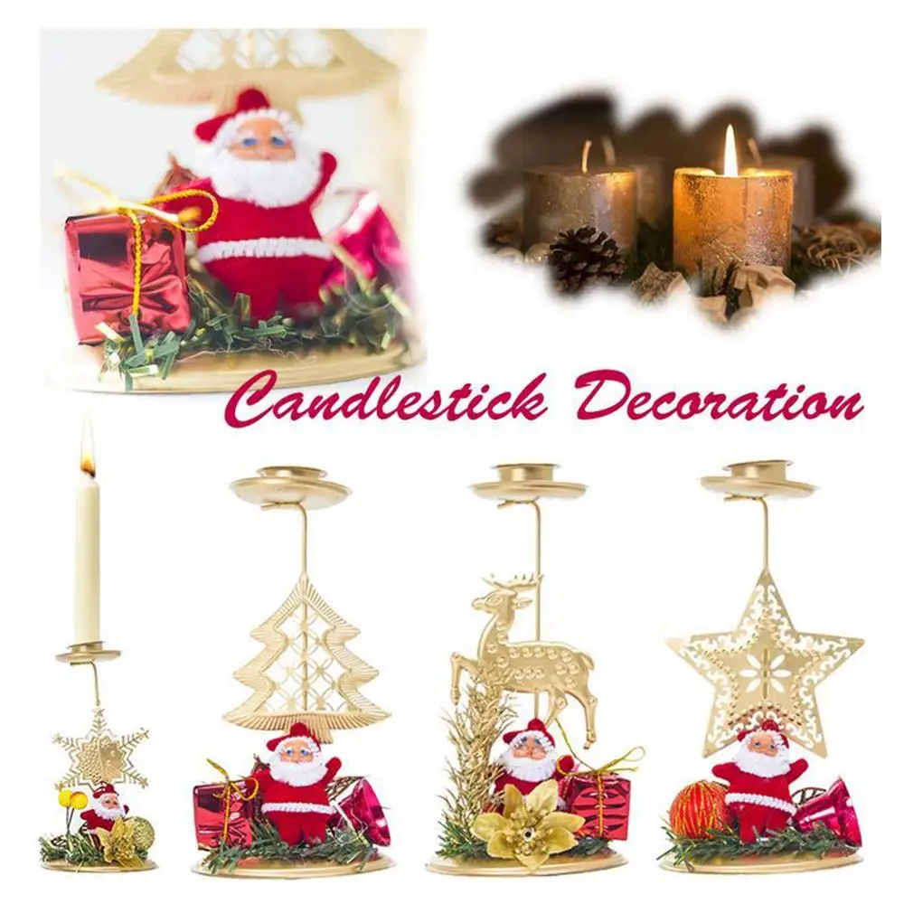 

Christmas Dining Candelabras Snowflake Pentagram Elk Decorative Candle Holder Golden Festival Theme for Party Table Decorat T0U9