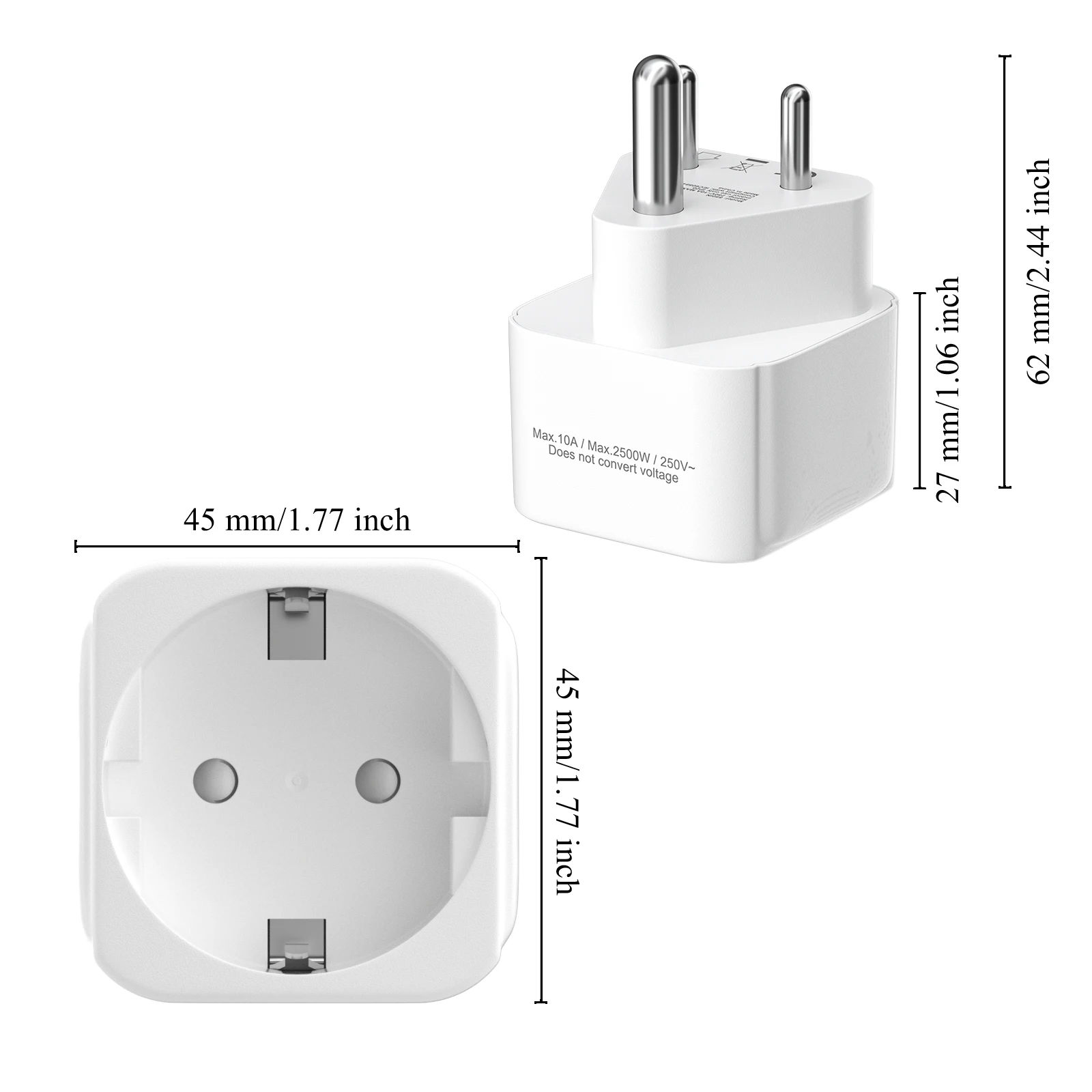 2-Piece EU to India Travel Plug Adapter Universal Power Converter 3-Pin ...