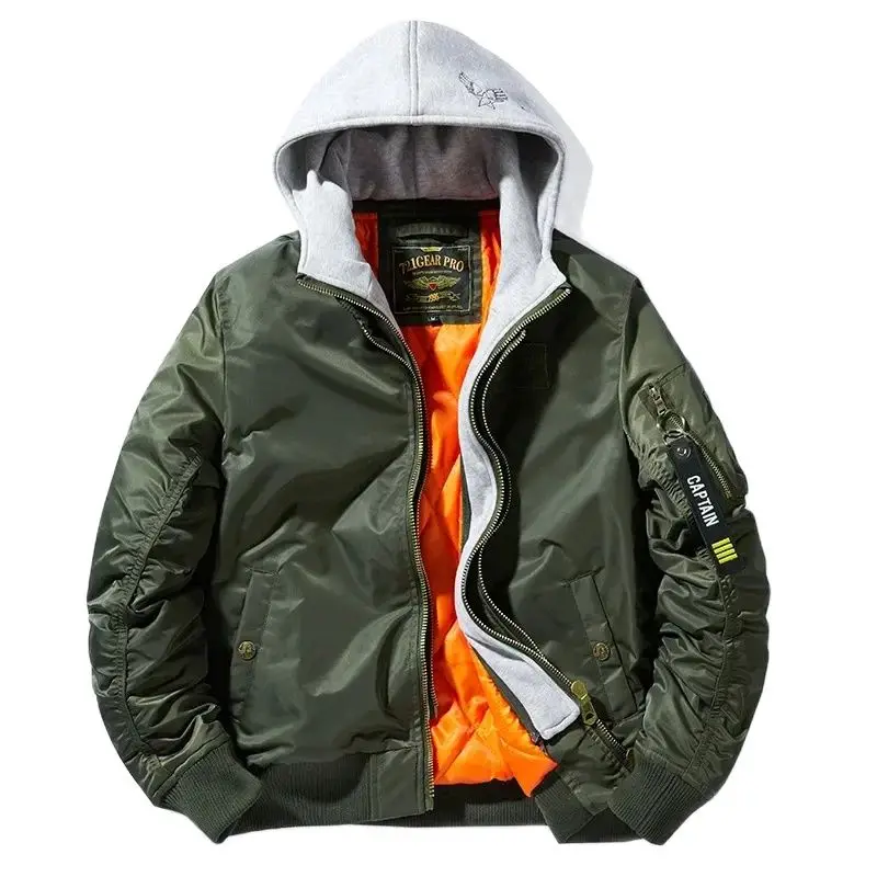 

Winter Bomber Jackets Men Waterproof Hooded Multi-pocket Pilot Baseball Coat Fashion Causal Loose Air Force Jacket Windbreaker