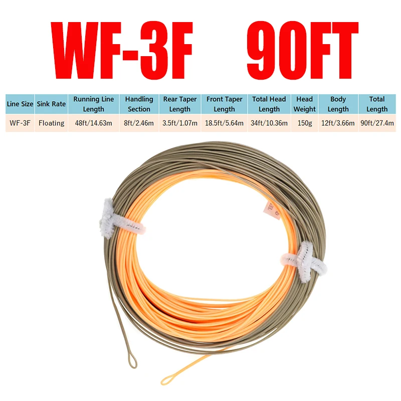 Enhanced Fly Fishing Line, 90ft with 2 Welded Loops in Peach/Camo
