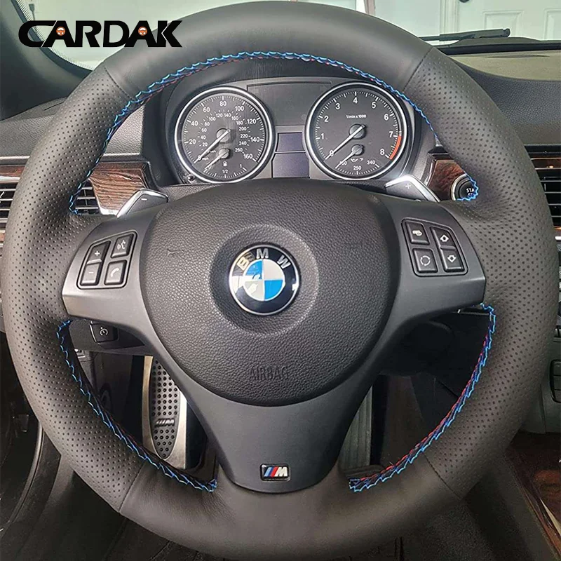 Volle Schwarz Leder Auto Lenkrad Geflecht Weiche Leder Abdeckung Für BMW E81 E90 Pack M Sport M3 E91 E92 E93 E87 E82 E88 X1 E84