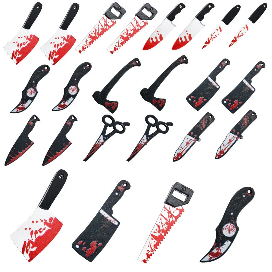 2 stücke Halloween Küchenmesser Form Acryl Charm Perlen für Schmuck machen DIY Armband Halskette Ohrringe Zubehör