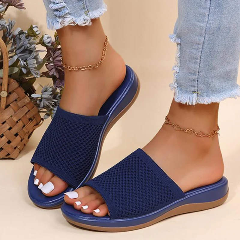 Sandals Women 2022 Breathable Knitting Summer Sandals With Low Heels Slippers Casual Zapatos Mujer Comfort Summer Shoes Women 