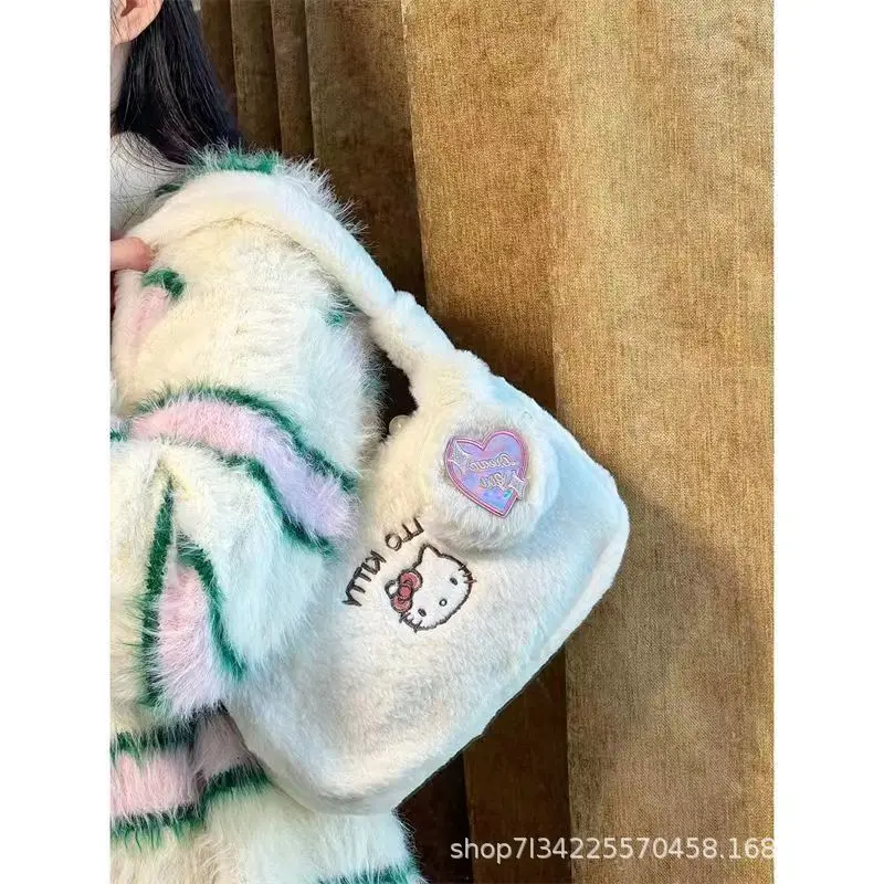 MINISO Hello Kitty Underarm Bag Autumn and Winter New Cartoon Cute Exquisite Plush Shoulder Bag Women Handbags