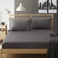 100% Cotton Bed Fitted Sheet + 2pc Pillowcases Solid Color Mattress Cover With Elastic Twin Queen King Size Bed Sheet Set B102A 1